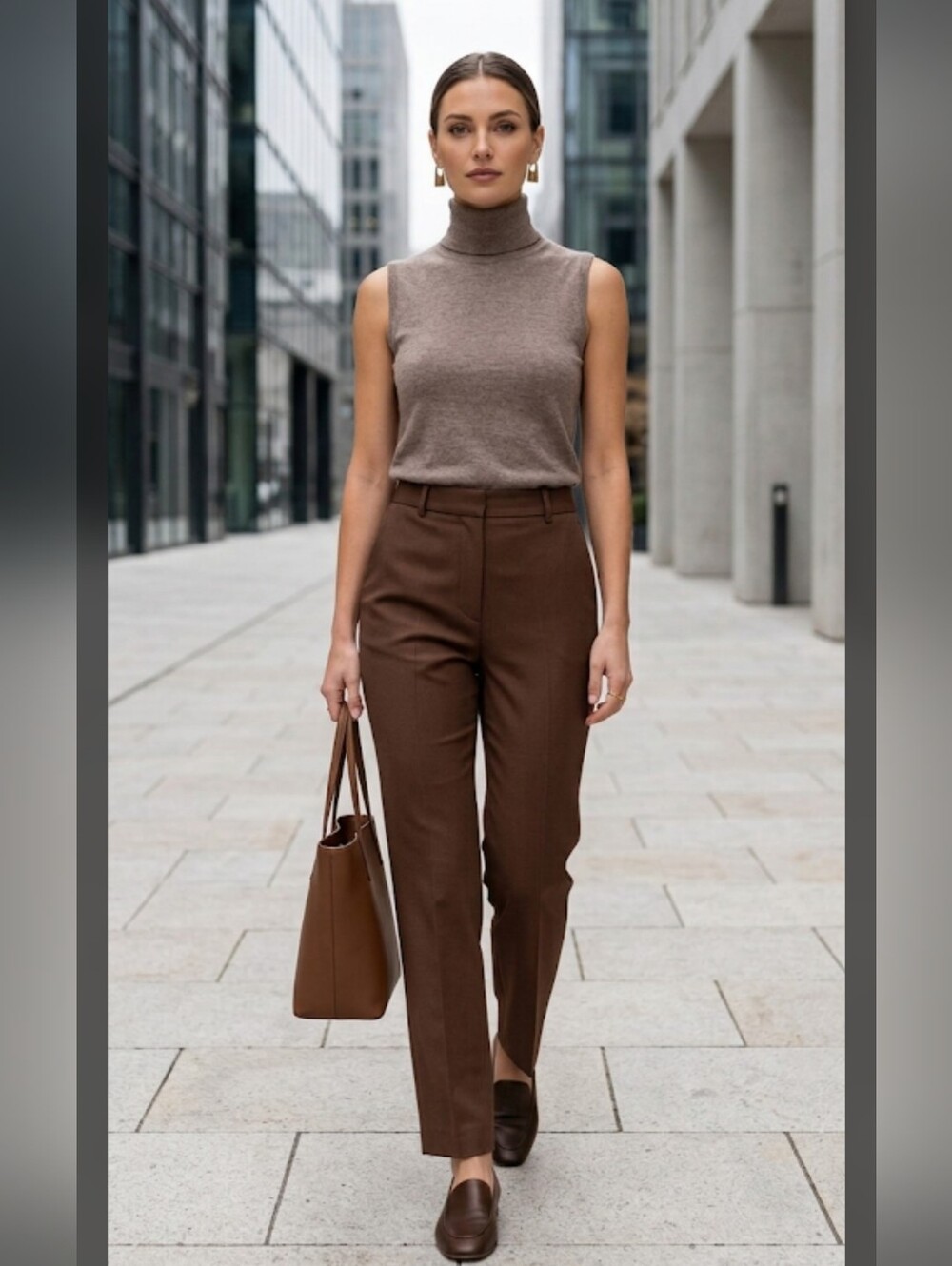 NWT A New Day Mock Neck Sleeveless Top Brown XL Minimalist City Professional